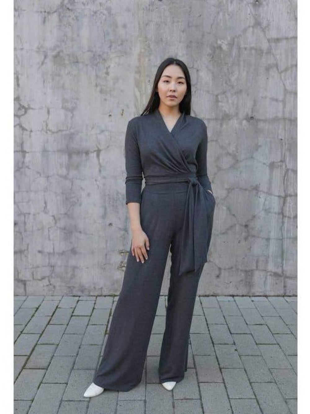 Taylor Jay London Full Pant Legs Jumpsuit in Charcoal Grey | Size S/M